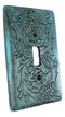 Set of 2 Western Tooled Floral Turquoise Wall Single Toggle Switch Plates