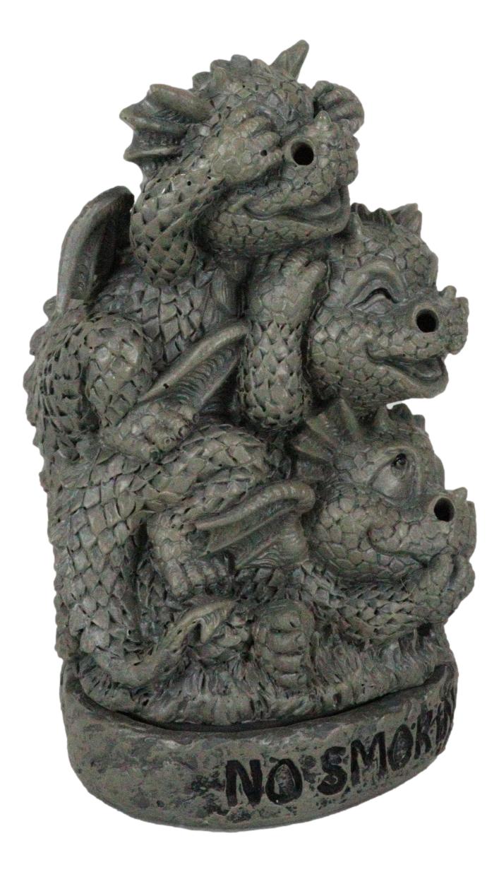 No Smoking See Hear Speak No Evil Whimsical Dragons Backflow Incense Burner