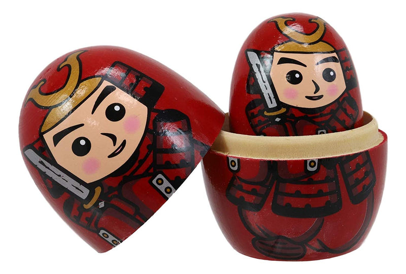 Red Japanese Samurai Wooden Stacking Matryoshka Nesting Dolls 5 Piece Set Toy