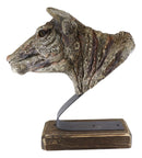 Rustic Wildlife Faux Driftwood Finish Bull Steer Cow Skull Bust Figurine On Base