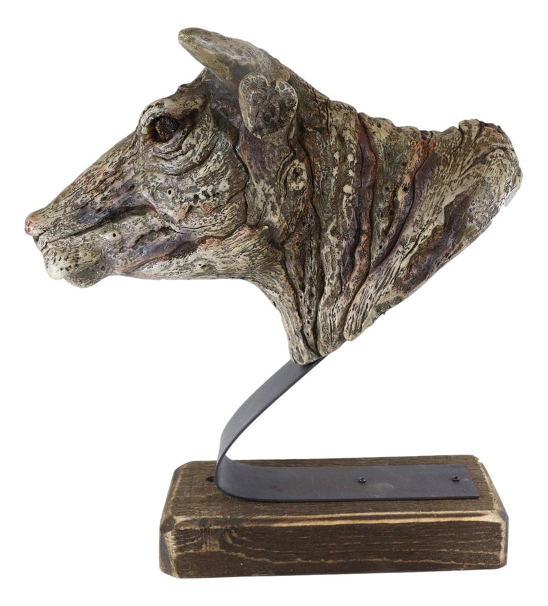 Rustic Wildlife Faux Driftwood Finish Bull Steer Cow Skull Bust Figurine On Base