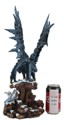 Ebros Large Dark Dragon with Frozen Ice White Baby Hatchling Statue 18.5" Tall