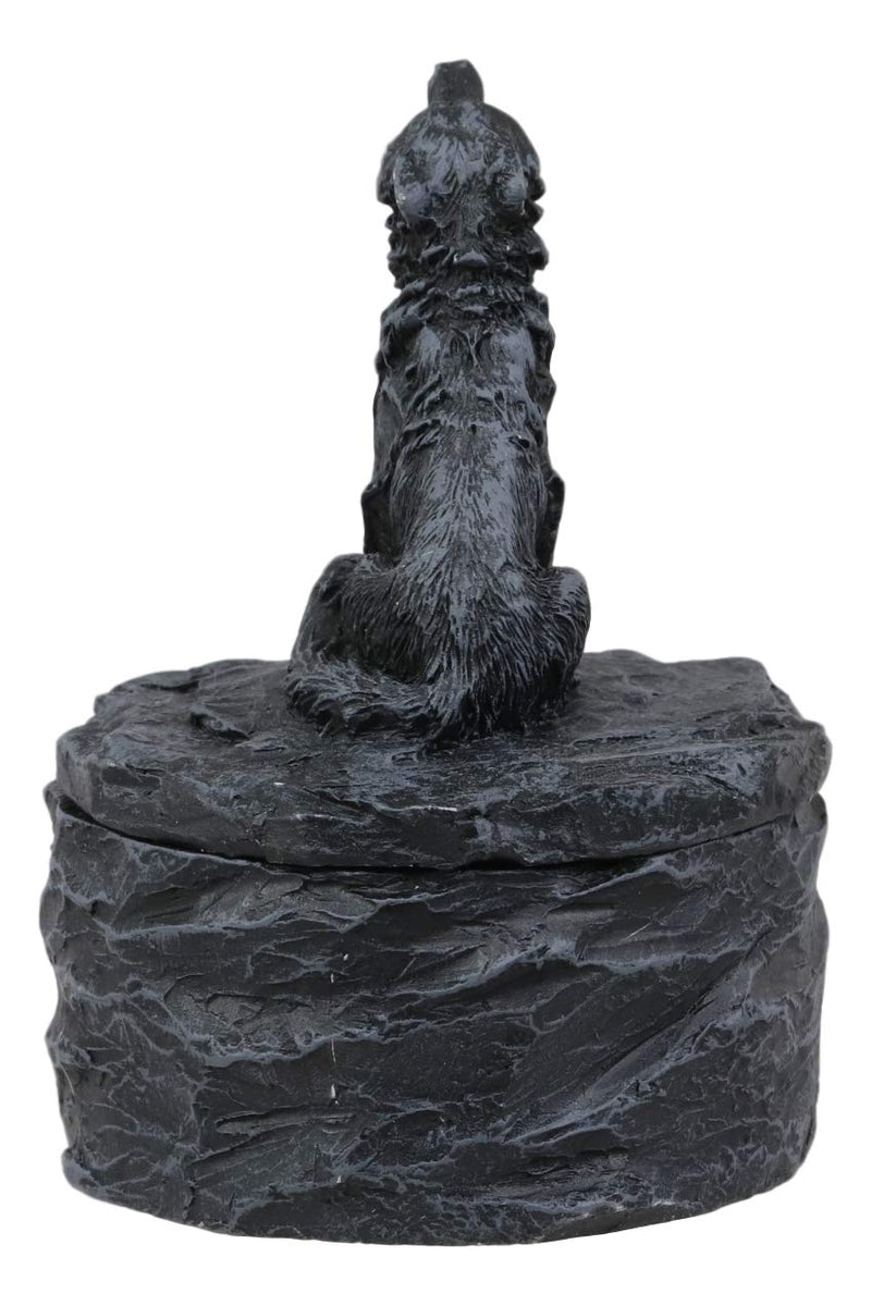 Ebros Gift Single Howling Gray Alpha Wolf Mini Rounded Jewelry Decorative Box Figurine As Decor of Timberwolves Wolves in Cries of The Night Moon Light Animal Totem Spirit Sculpture Accessory
