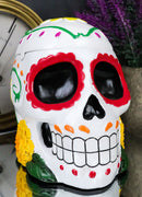 Day of The Dead White Tribal Tattoo Sunflowers Sugar Skull Ashtray Box Figurine