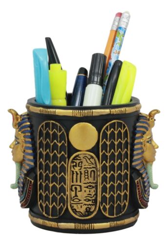 Egyptian King Tut Pharaoh Pen Holder 4"H Tutankhamun Bust Stationery Organizer