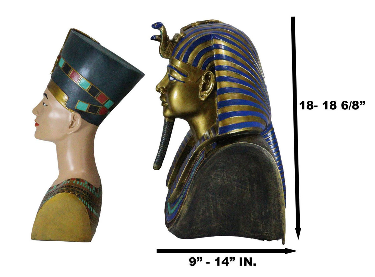 Large Egyptian Pharaoh King Tut And Queen Nefertiti Bust Statue Set Of 2 Decor