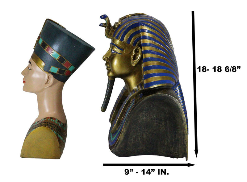 Large Egyptian Pharaoh King Tut And Queen Nefertiti Bust Statue Set Of 2 Decor