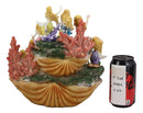 Ebros 10" Wide Colorful Nautical Ocean 2 Tier Golden Giant Clam Shell With Coral Reefs LED Glow Lights Display Stand With 12 Miniature Mermaids Figurine Set Fantasy Mermaid Mergirls Sirens of The Seas - Ebros Gift