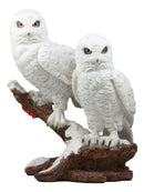 Ebros Mystical Two White Snowy Owl Couple Perching On Tree Branch Statue 12.25"Tall