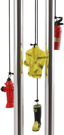 In Line of Duty Fireman With Fire Hose By Red Hydrant Wind Chime Garden Decor