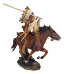 Indian Chief Eagle Warrior War Headdress On Horse Throwing Spear Figurine 13"H