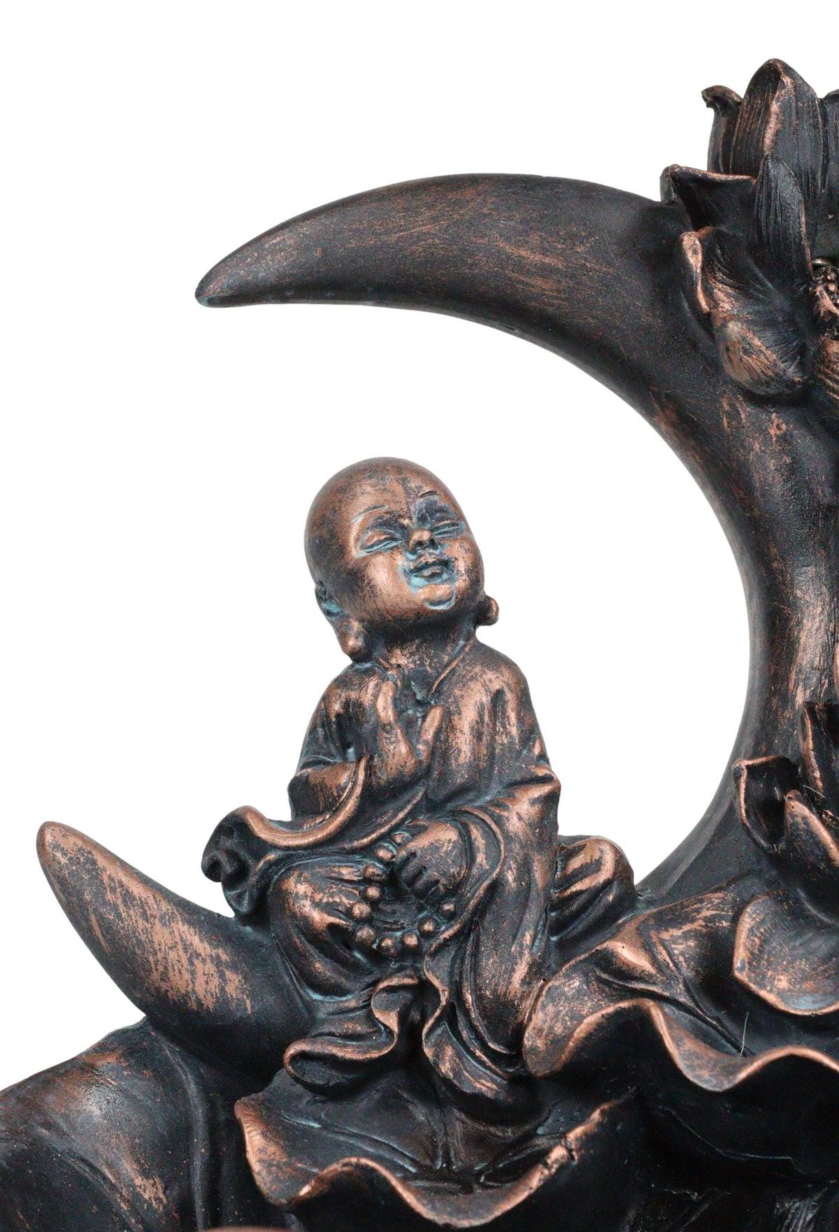 Buddha Monk On Lotus Crescent Moon Smoke Waterfall Backflow Cone Incense Burner
