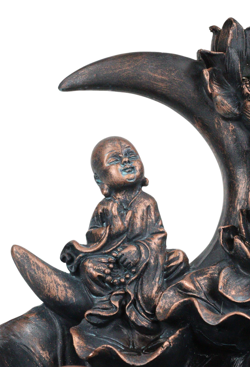 Buddha Monk On Lotus Crescent Moon Smoke Waterfall Backflow Cone Incense Burner