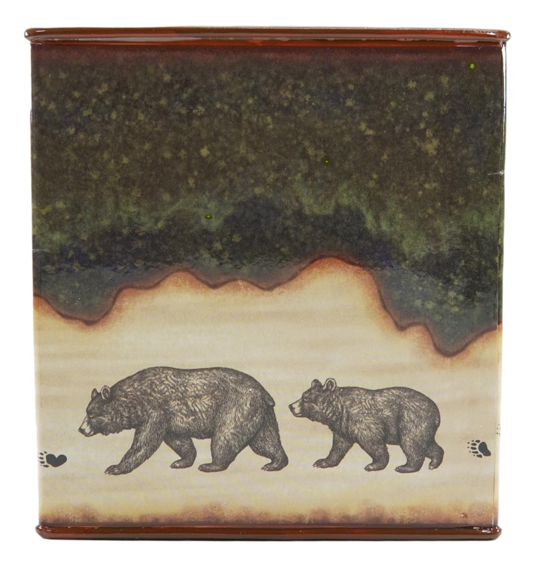 Rustic Forest Mama Bear And Cub Family Pawprint Trail Tissue Box Cover Holder