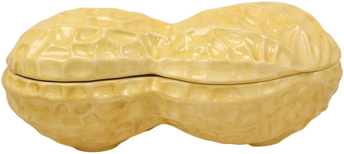Ebros 11"Long Ceramic Realistic Peanut Legume Shell Container Jar With Lid 32 oz - Ebros Gift