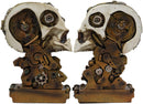 Cyborg Robotic Gearwork Facility Steampunk Skull Bookends Set Figurine Statue