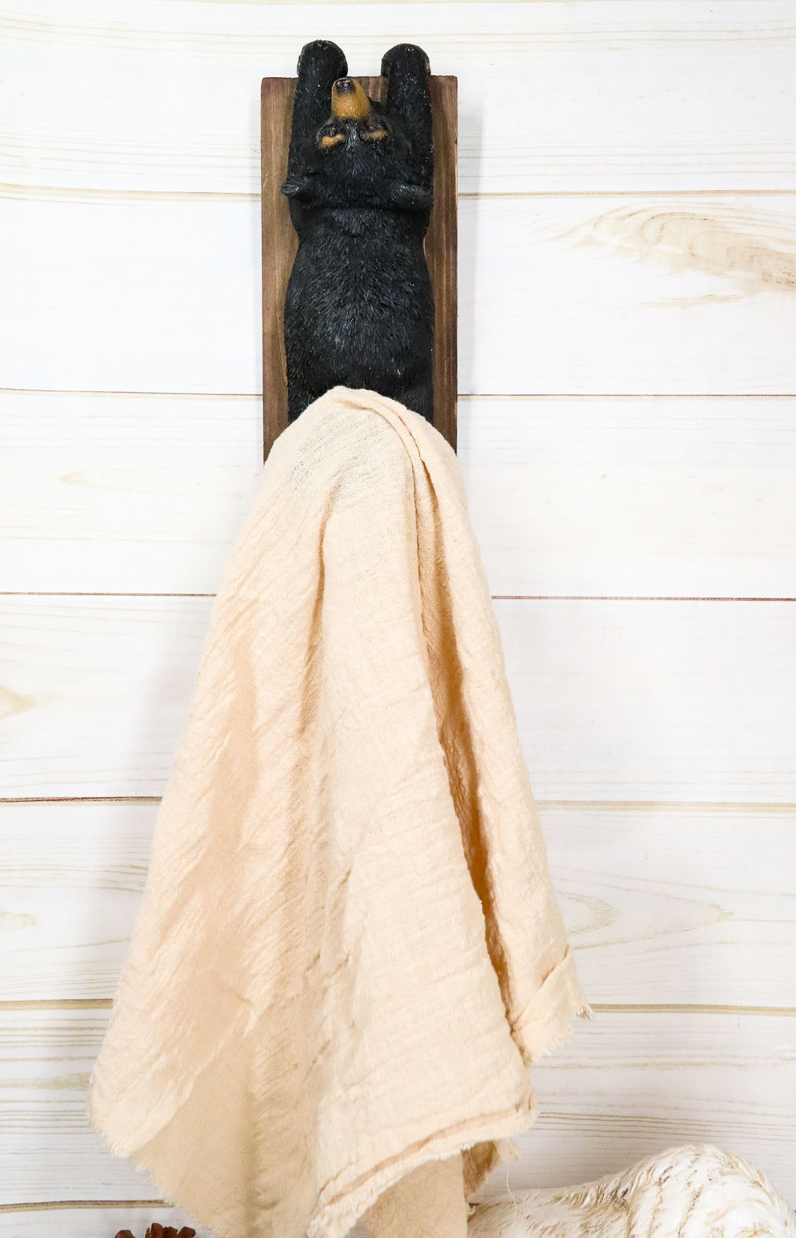 Whimsical Rustic Western Black Bear Clinging On Faux Wood Plank Wall Coat Hook - Ebros Gift