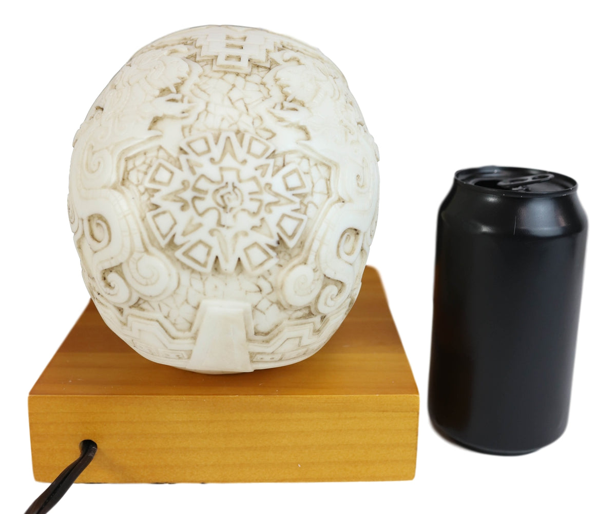 Mesoamerican Maya Aztec Skull LED Night Light Statue With USB Charging Wood Base