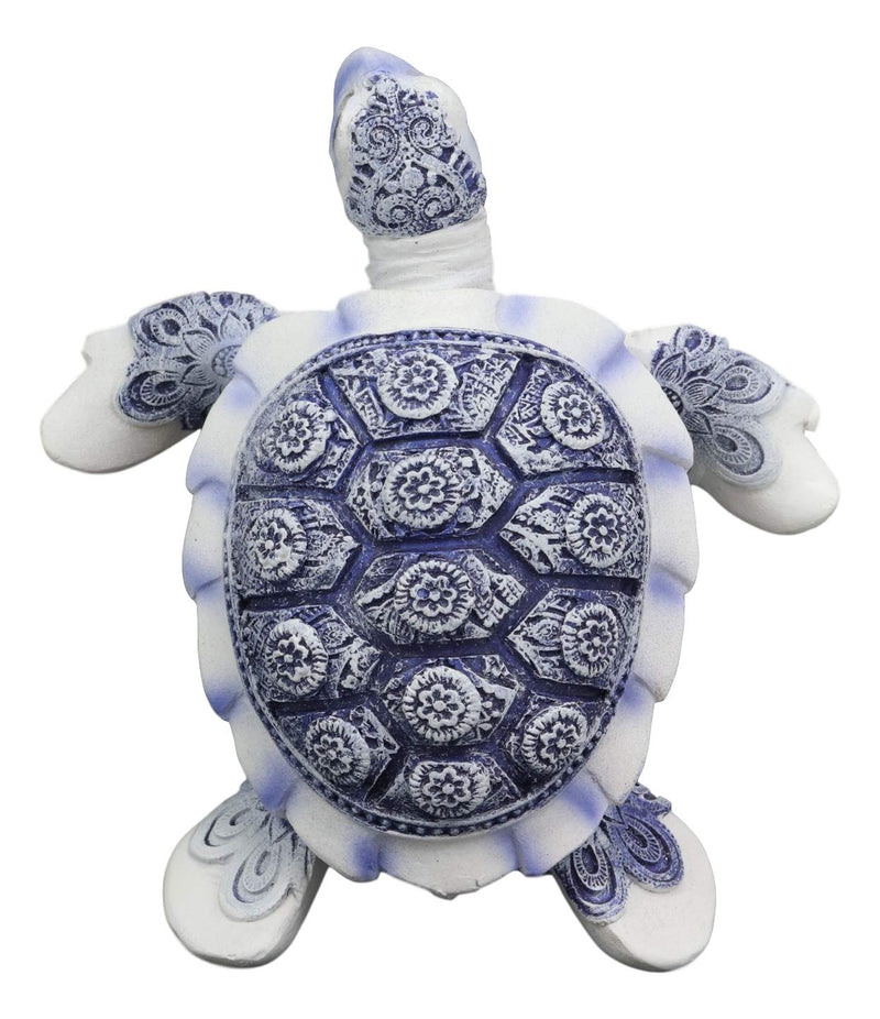 Terracotta Blue and White Feng Shui Celestial Sea Turtle Statue 4.5 inchw Nautical