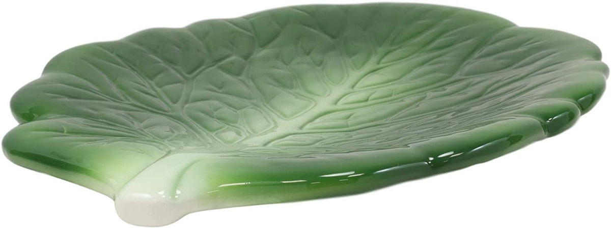 Ebros 10"L Ceramic Fresh Hearty Collard Green Leaf Shaped Serving Plate 1 PIECE - Ebros Gift