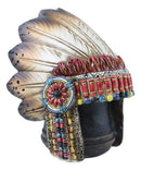 Western Tribal Indian Warrior Chief Headdress With Eagle Feathers Figurine