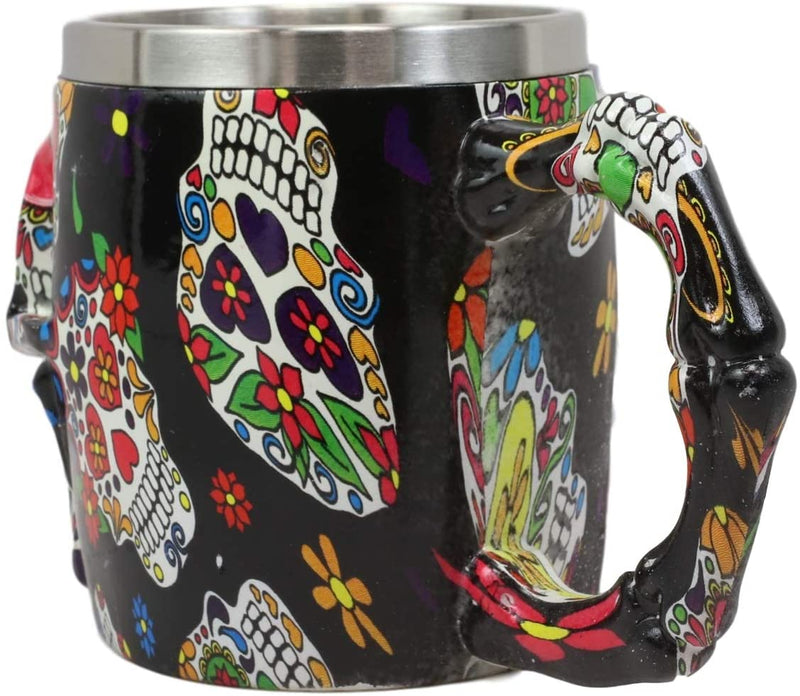 Ebros Black Day of The Dead Sugar Skull Coffee Mug 13Oz Novelty Tankard Cup