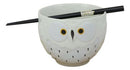 Whimsical Ceramic White Owl Ramen Udong Noodles Soup Bowl With Chopsticks Set
