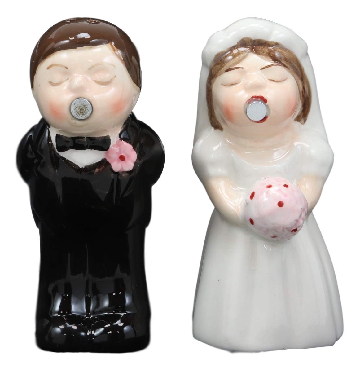 Ebros Romantic Bridal Wedding Kissing Bride And Groom Magnetic Salt Pepper Shakers Set - Ebros Gift