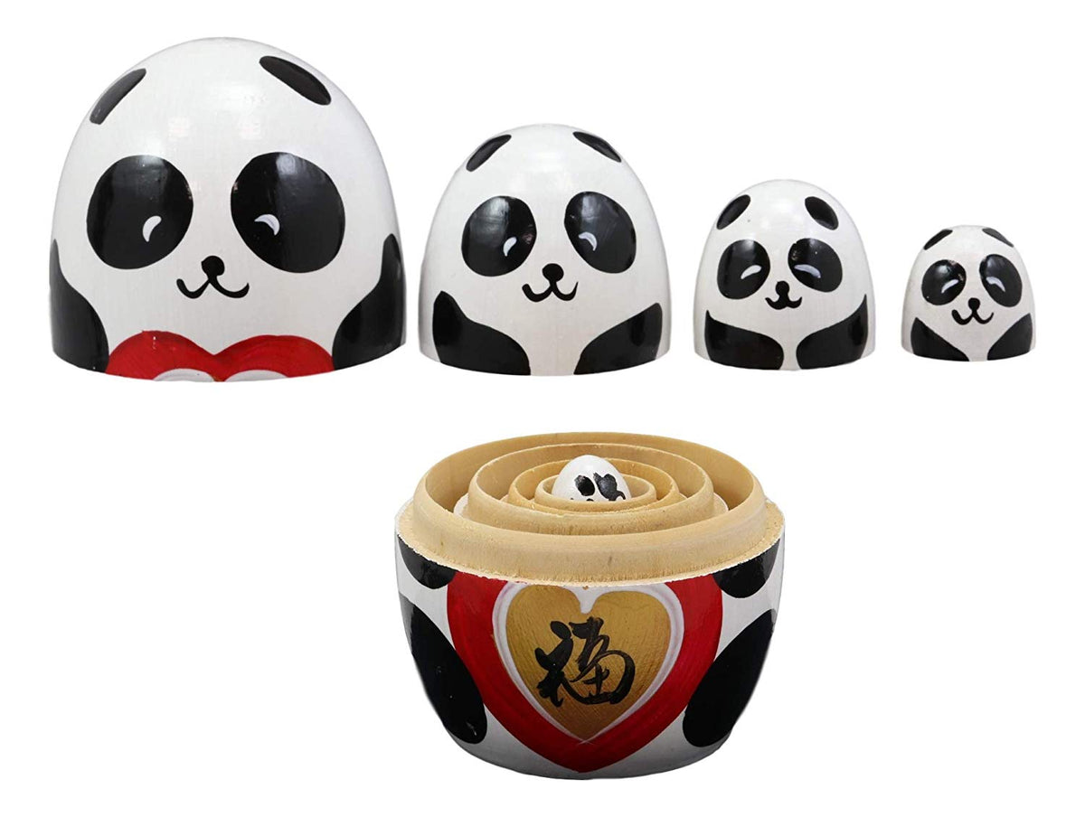 Ebros Giant Panda Bear Wooden Toy Stacking Nesting Dolls 5 Piece Matryoshka