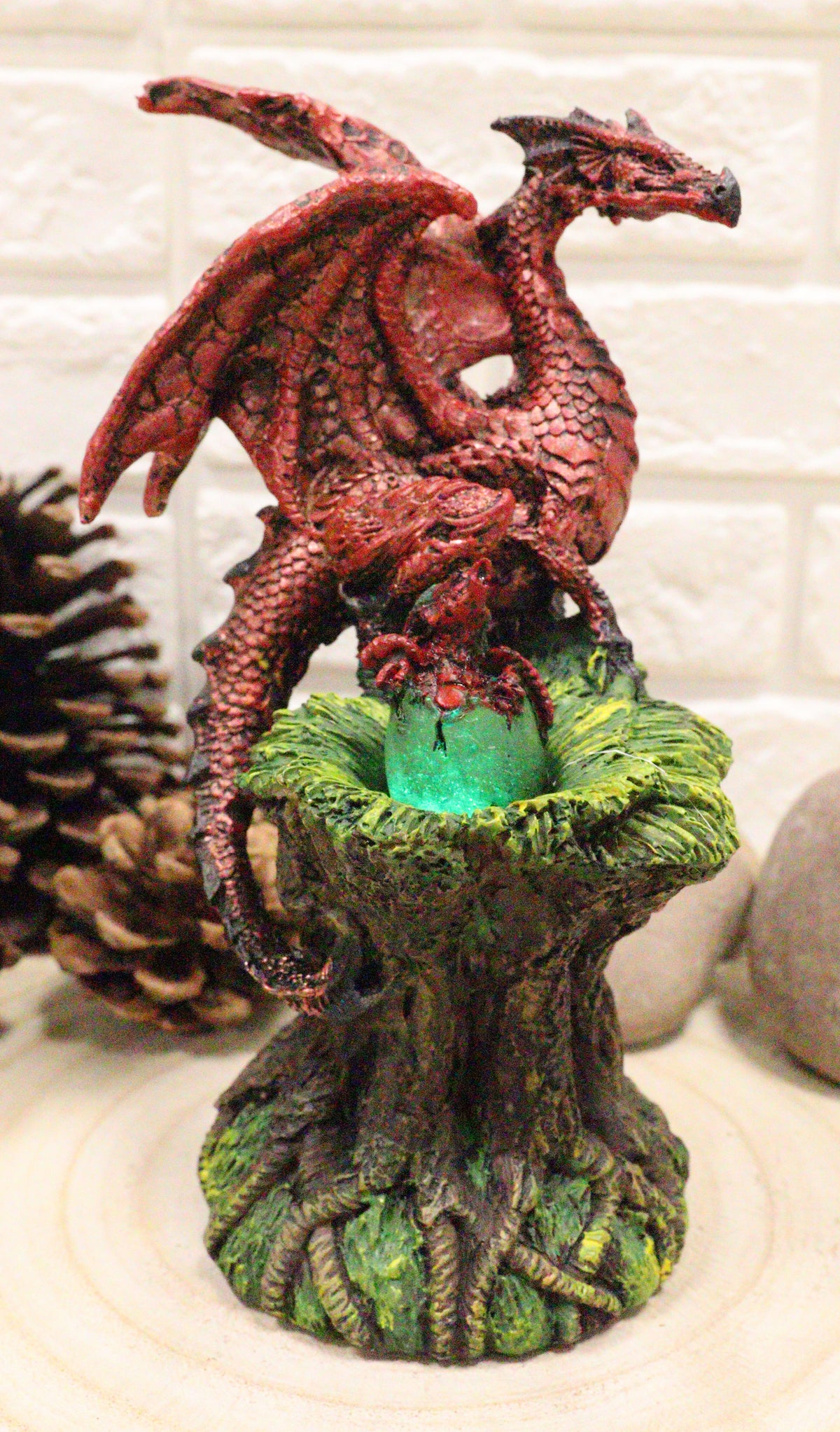 Ebros Red Volcano Dragon Mother Guarding LED Translucent Egg Figurine Night Light