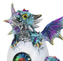 Aqua Blue Iridescent Jeweled Baby Wyrmling Dragon In Crystal Gem Egg Figurine