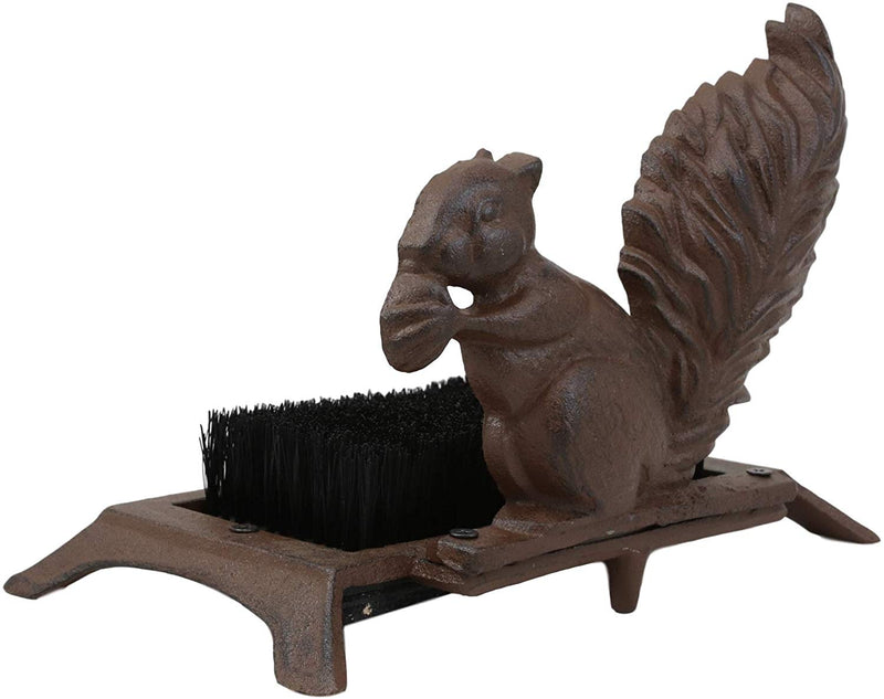 Ebros Cast Iron Rustic Vintage Western Squirrel Nibbling Acorn Small Boot Brush Cleaner Scraper Weathered Outdoor Patio Backyard Entrance Accent Statue for Kids Children Youths Shoes Boots