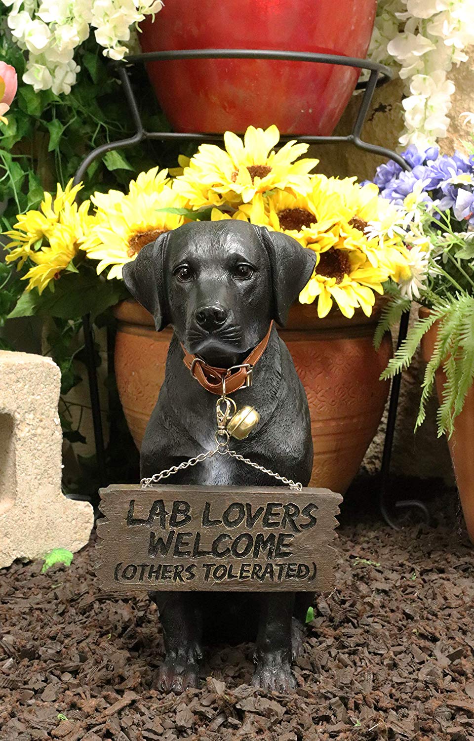 Ebros Labrador Retriever Statue 13.25" H Dog with Jingle Collar & Greeting Sign - Ebros Gift