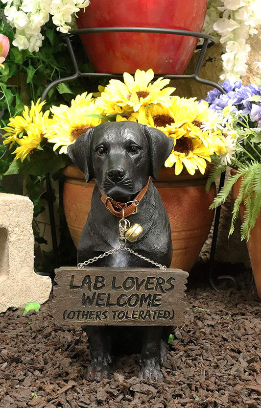 Ebros Labrador Retriever Statue 13.25" H Dog with Jingle Collar & Greeting Sign - Ebros Gift