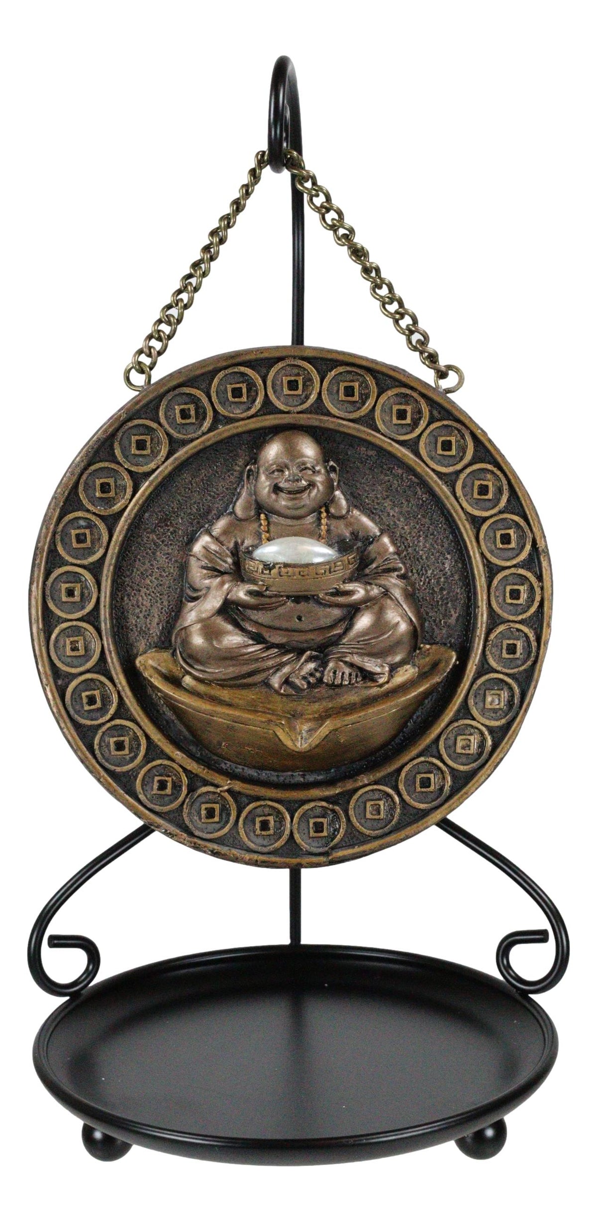 Feng Shui Lucky Buddha Hotei Medallion Backflow Incense Burner With Stand 9.75"H