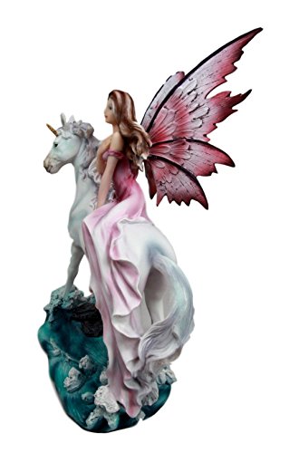 Ebros Enchanted Unicorn With Magenta Fairy Strolling The Beach Decorative Figurine 12.25"H