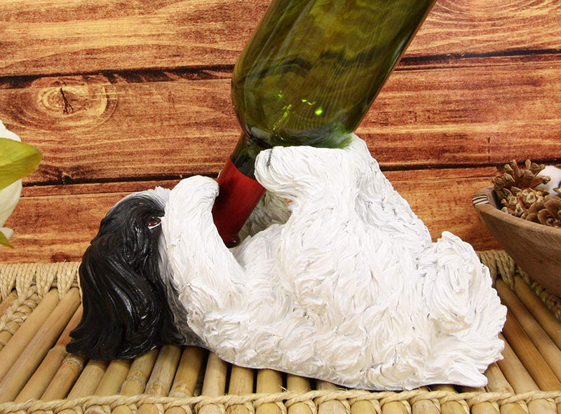 Ebros White and Black Shih Tzu Dog Wine Bottle Holder Kitchen Wine Cellar Decor