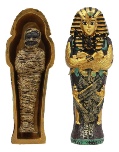 Ebros Egyptian King Tutankhamun Sarcophagus Coffin With Mummy Figurine Set 4"L - Ebros Gift