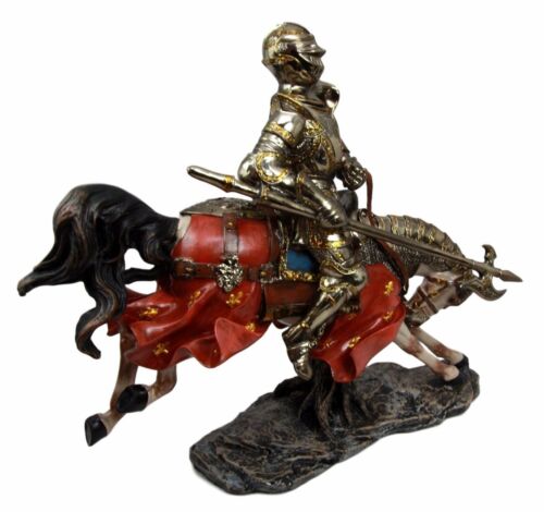 Medieval Suit of Armor Knight On Charging Horse Large Decorative Figurine 12.5"H