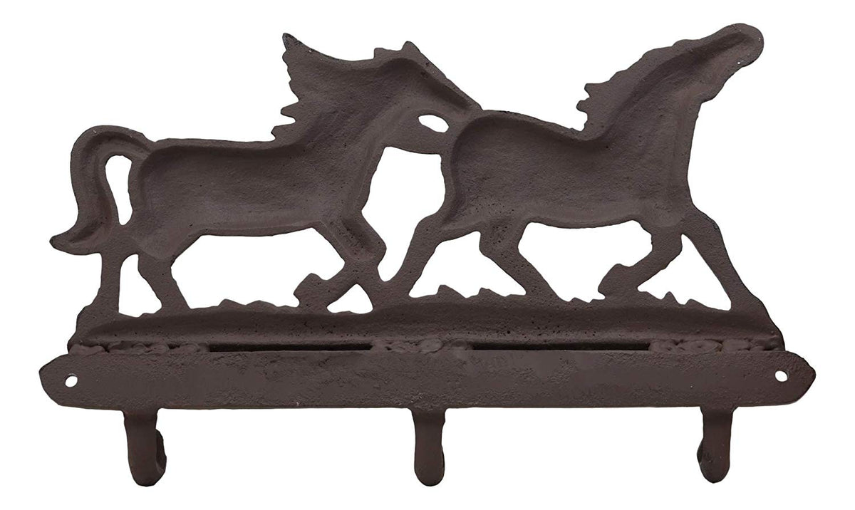 Ebros Western Country Galloping Horses Wall Hanging Hooks 11" Wide 3 Peg Hook Decor