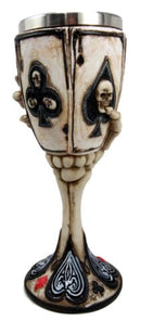 Skeleton Dead Man's Hand Poker Skull Goblet 8" Tall Cup Inner Stainless Steel