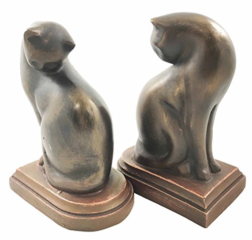 Feline Cat Couple Licking Its Back Bookends Pair Figurine Set of 2 Office Decor