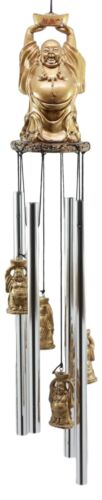 Feng Shui Lucky Buddha With Golden Nugget Wind Chime 23"Long Garden Patio Decor - Ebros Gift
