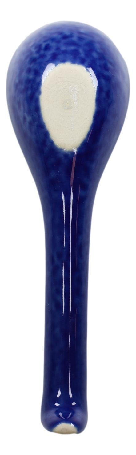 Ebros Japanese Modern Porcelain Soup Spoons With Ladle Hook Pack Of 6 (Blue) - Ebros Gift