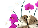 Large Lifelike White Purple Floral Orchid Blooms Gold Plated Metal Wall Clock