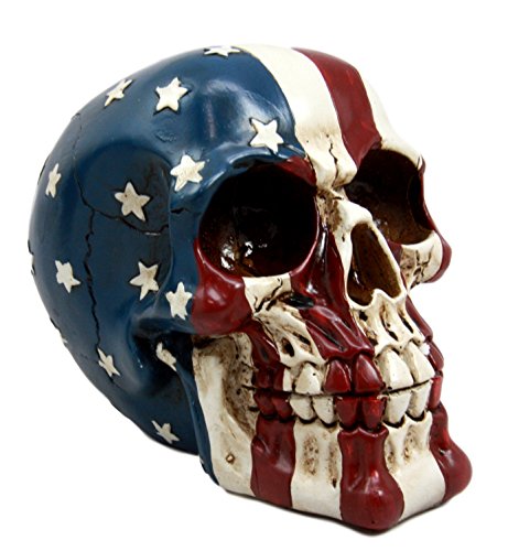 Ebros Patriotic US American Flag Star Spangled Banner Skull Decorative Figurine 5.5"Long Macabre Collectible Statue Historical Pride And Prejudice Freedom Decor of Skulls or Halloween Themed Sculpture
