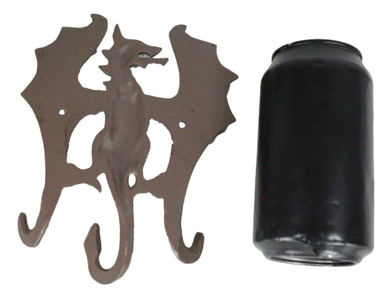 Cast Iron Rustic Fantasy Viking Dragon 3-Pegs Wall Keys Leash Coat Hook Decor