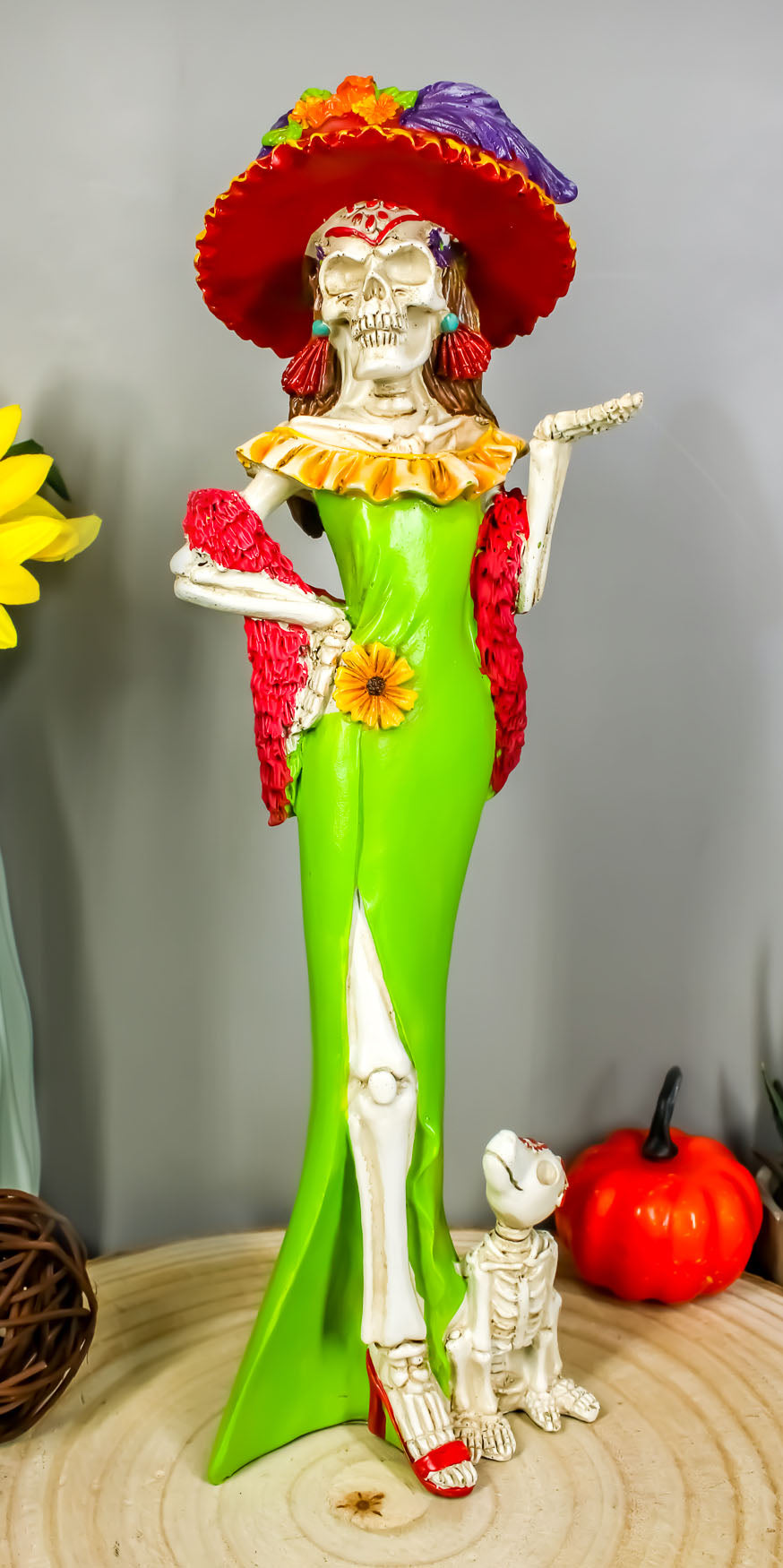 Ebros Day of The Dead Skeleton Lady Fiona with Green Gown Figurine 12.5" Tall