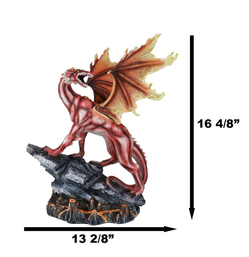 Ebros Large Red Magma Lava Smaug Dragon On Volcanic Rock Statue