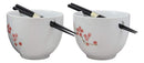 Ceramic Japanese Sakura Pink Cherry Blossoms Ramen Noodle Bowls Chopsticks Set 2